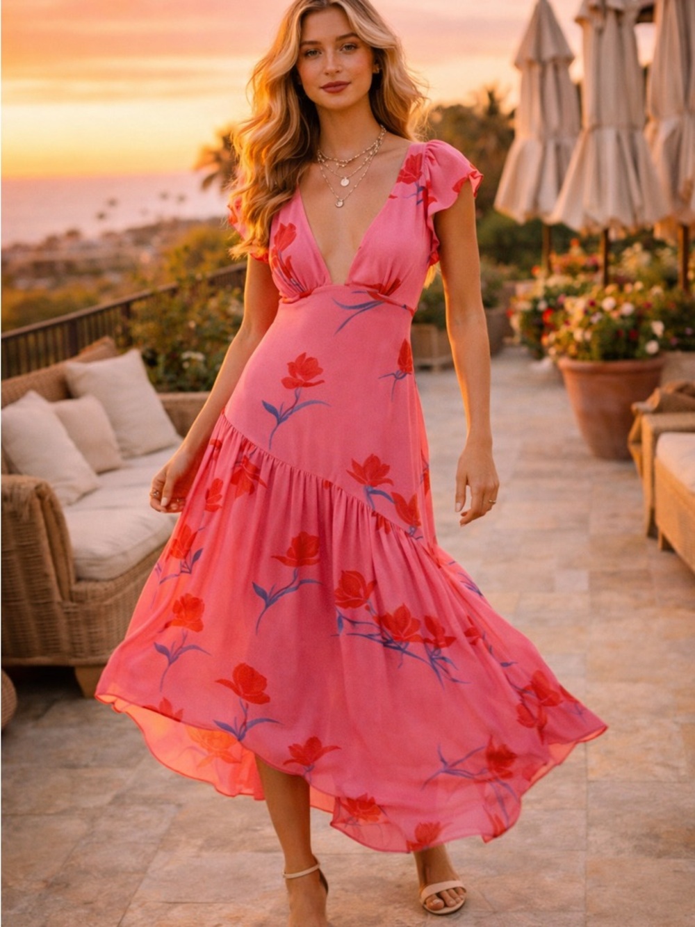 FP Pink Floral High Low Dress Wedding Guest 6 - Picture 13 of 14